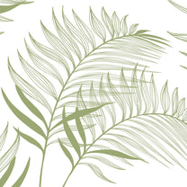 Harmony, Subtle Green Leaves in White Wallpaper Design