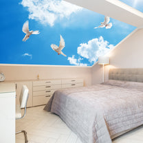 Birds in Blue Sky, Ceiling and Walls Wallpaper, Natural Scenery , Customised