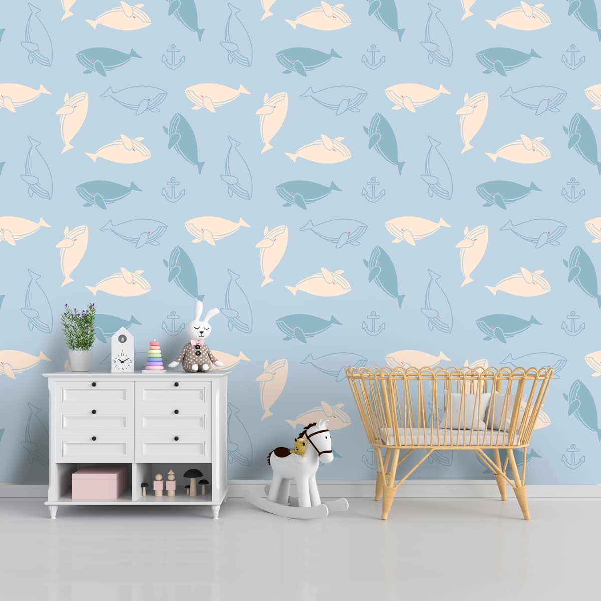 Cute Whales Pattern for Nursery Kids Room Wallpaper