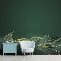 Modern Golden Stripes with Green Background, Customized Wallpaper