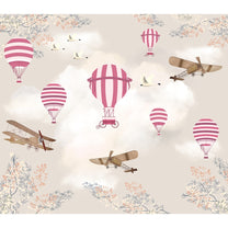 Hot Air Balloons with Gliders Wallpaper for Kids Room Wall, Pink, Customised