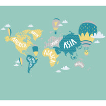 Kids World Map with Continent Names in Big Font, Green