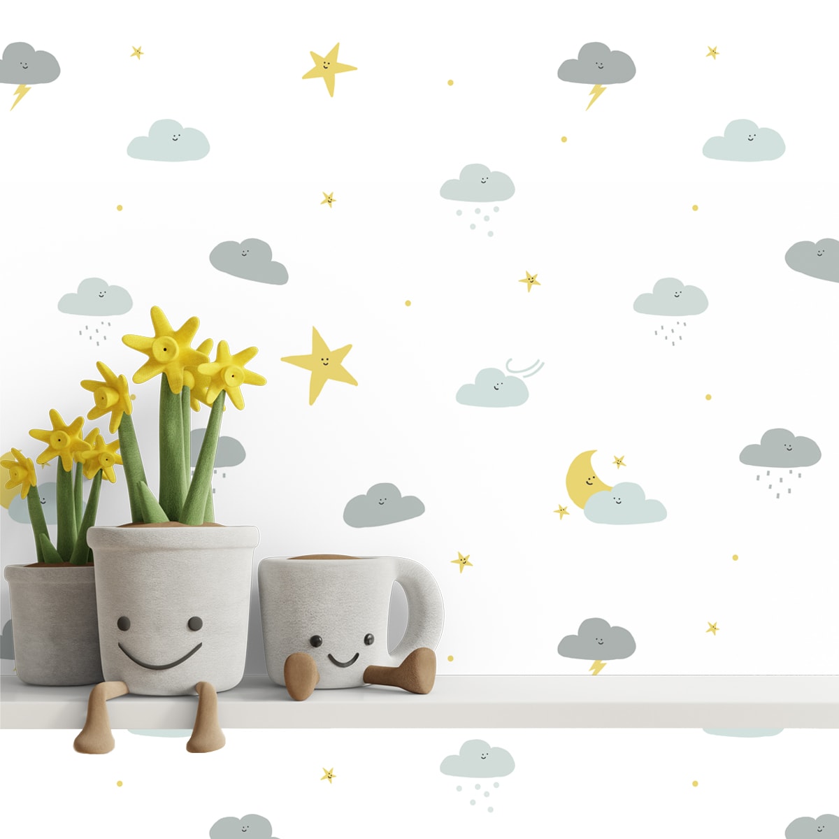 Moon & Clouds Design for Kids Room Nursery Wallpaper, Customized
