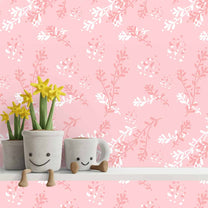 Pink & White Flower Pattern Wallpaper for Girl Rooms, Customised