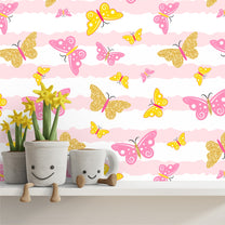 Pink and Yellow Butterflies Wallpaper for Girls, Customised