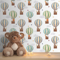 Animal In Parachute Design Wallpaper for Kids Room Walls