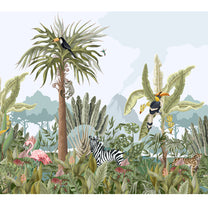 Tropical Jungle with Animals Wallpaper for Kids, Customised