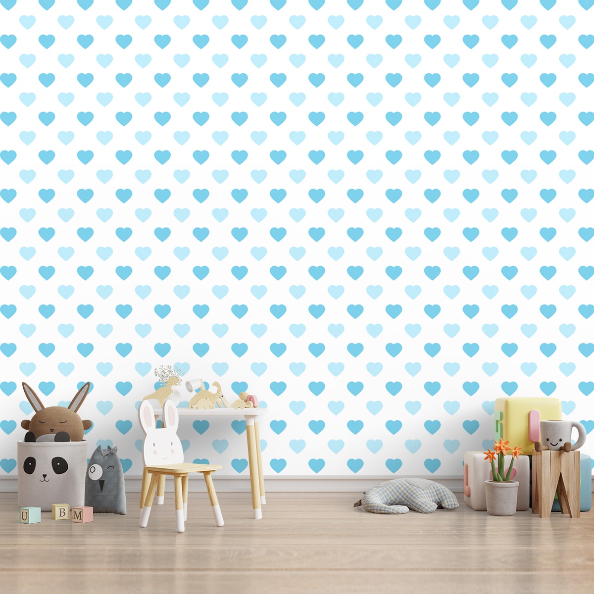 Blue Heart Pattern Wallpaper for Boys Room, Customised