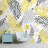 Feuilles tropicales jaunes et grises, papier peint de chambre