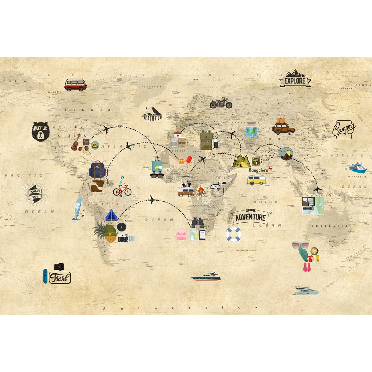Travel Theme World Map for Kids Rooms