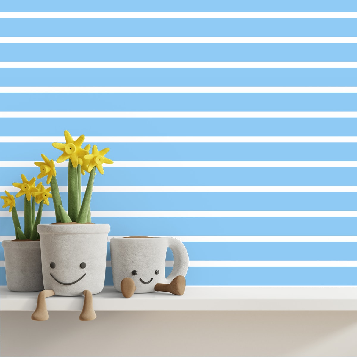 Blue and White Stripes Pattern Wallpaper for Kids Room, Customised