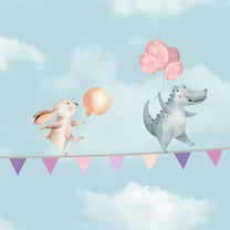 Animals with Balloon on Rope, Kids Room Wallpaper