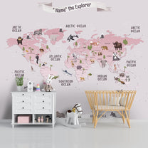 Personalised 3D Pink World Map for Walls, Girl Bedroom