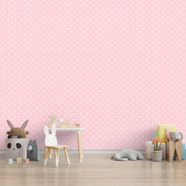 White & Pink Polka Dots Pattern Wallpaper for Kids Room, Customised Design