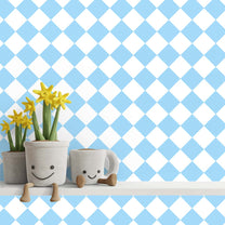 Cute Blue Check Pattern Design Wallpaper for Kids Room, Customised