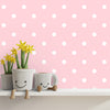 White & Pink Polka Dots Pattern Wallpaper for Kids Room Design