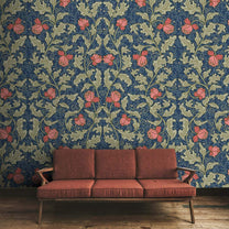 Floral Pattern with Blue Background Themed Wallpaper for Walls