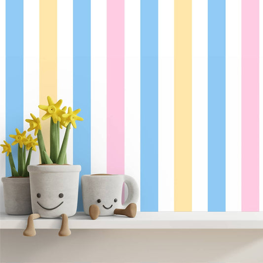 Horizontal Multicolor Strips Pattern Wallpaper for Kids Room, Customised Design