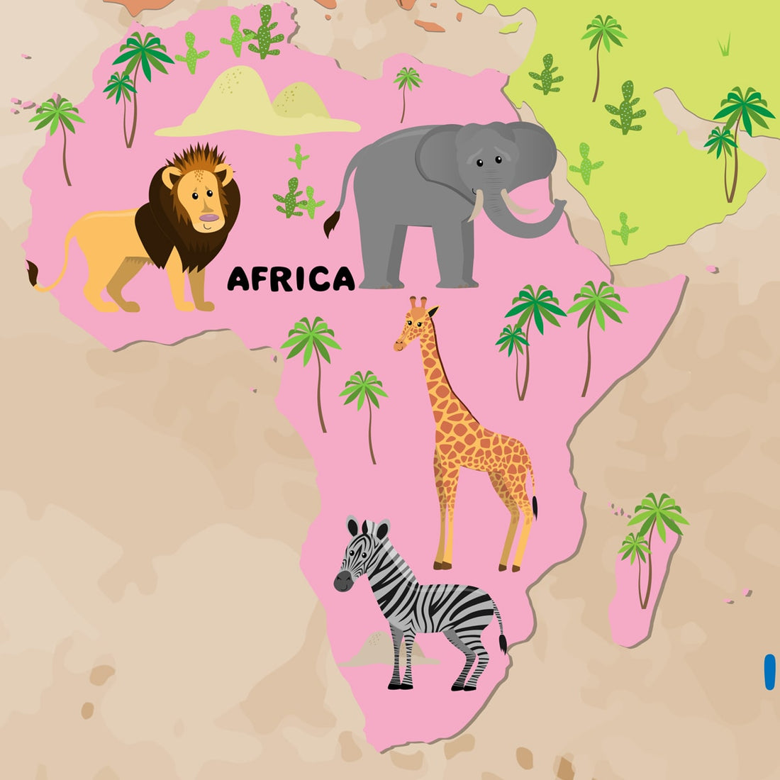 Colourful Animals Theme Kids Room World Map Wallpaper | Life n Colors