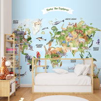 Personalised Colorful World Map Wallpaper for Kids Room Walls
