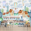 Autour de la ville, joli papier peint de train pour enfants, personnalisé