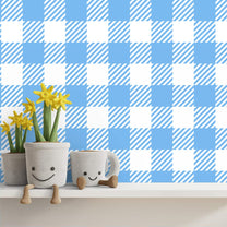 Blue Check Pattern Wallpaper for Boys, Customised