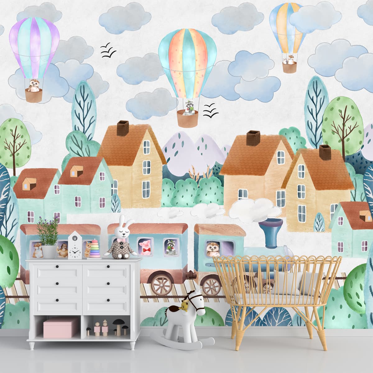 Around the Town, Cute Train Wallpaper Design for Kids