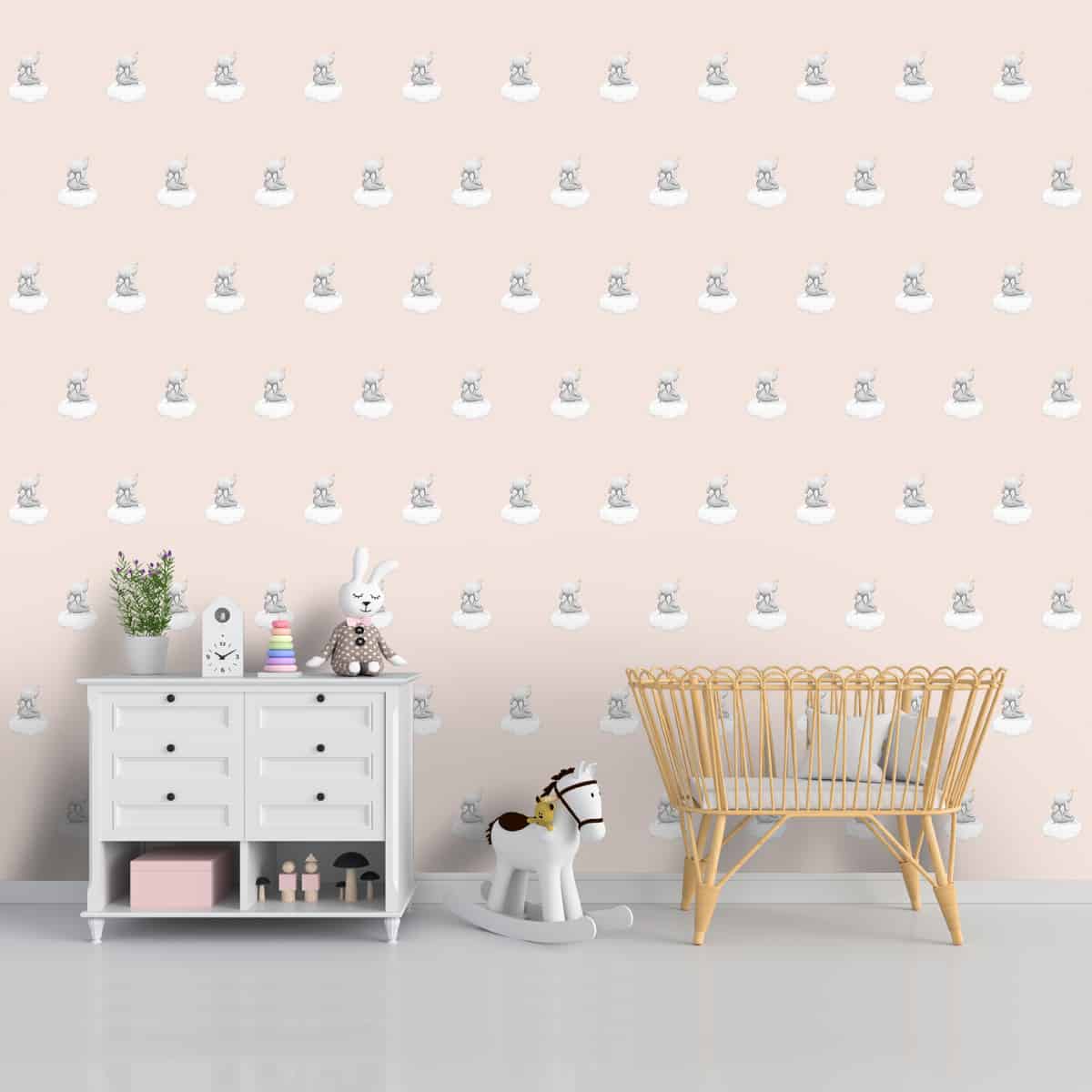 Cute Elephant Repeat Pattern Design Wallpaper for Nursery Rooms