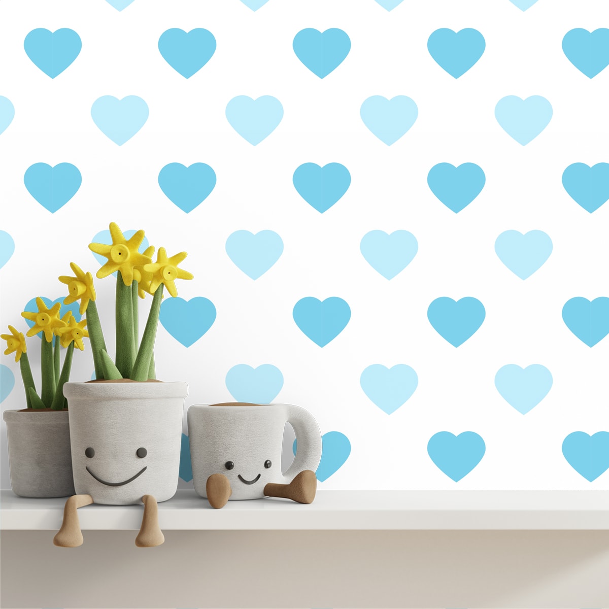 Cute Blue Hearts, Boys and Nursery Room Wallpaper Design