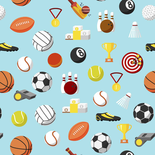 Sports Items, Seamless Kids Room Wallpaper, Customised