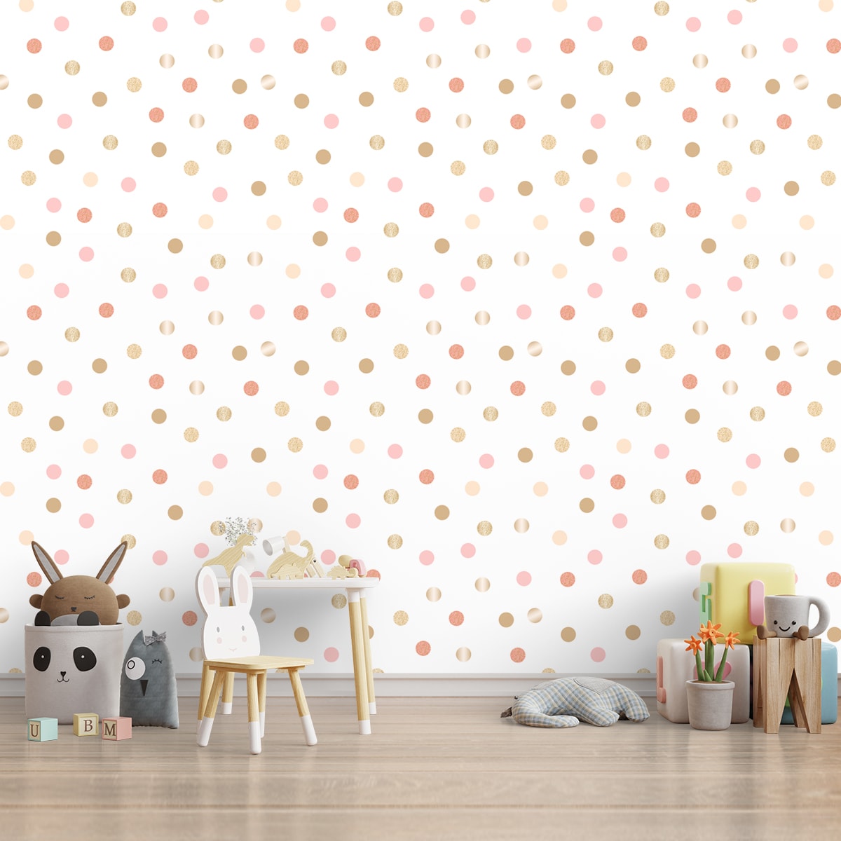 Pink & Golden Polka Dots Girl Room Wallpaper, Customised