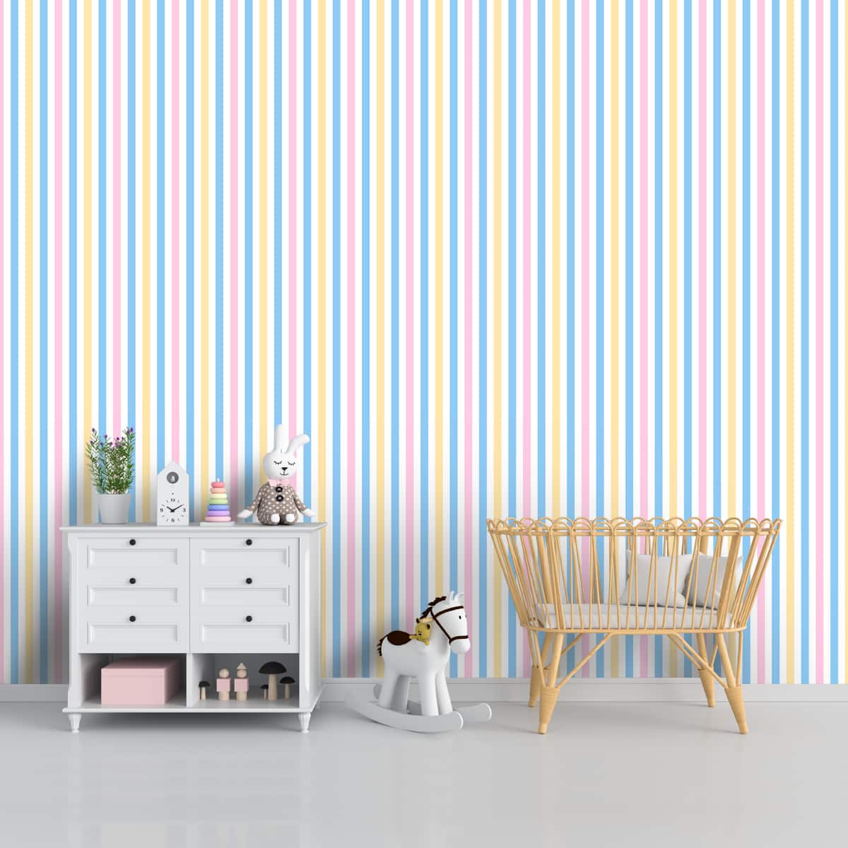 Horizontal Multicolor Strips Pattern Wallpaper for Kids Room, Customised Design