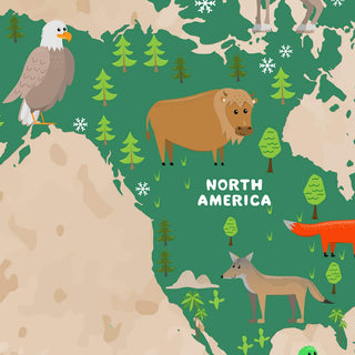 Colourful Animals Theme Kids Room World Map Wallpaper