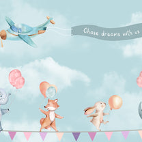 Animals with Balloon on Rope, Kids Room Wallpaper