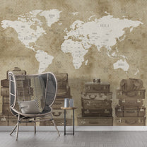 Vintage Travel Theme World Map Wallpaper for Walls, Customised