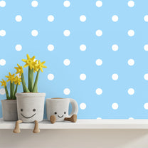 White & Blue Polka Dots Pattern Wallpaper for Kids Room, Customised Design
