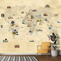 Travel Theme World Map for Kids Rooms