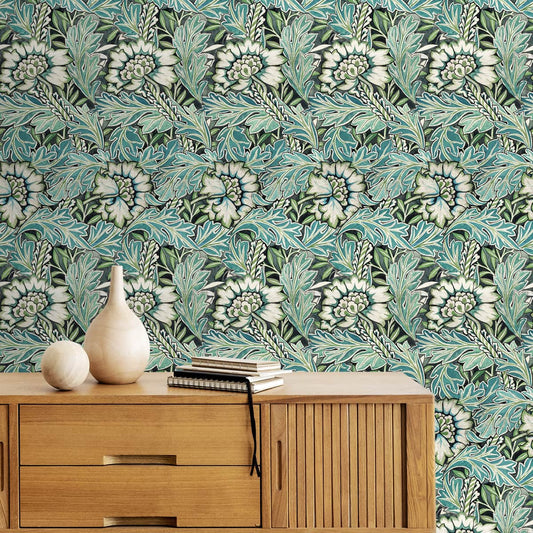 Bedroom Wallpaper, Green Floral Design, Customised