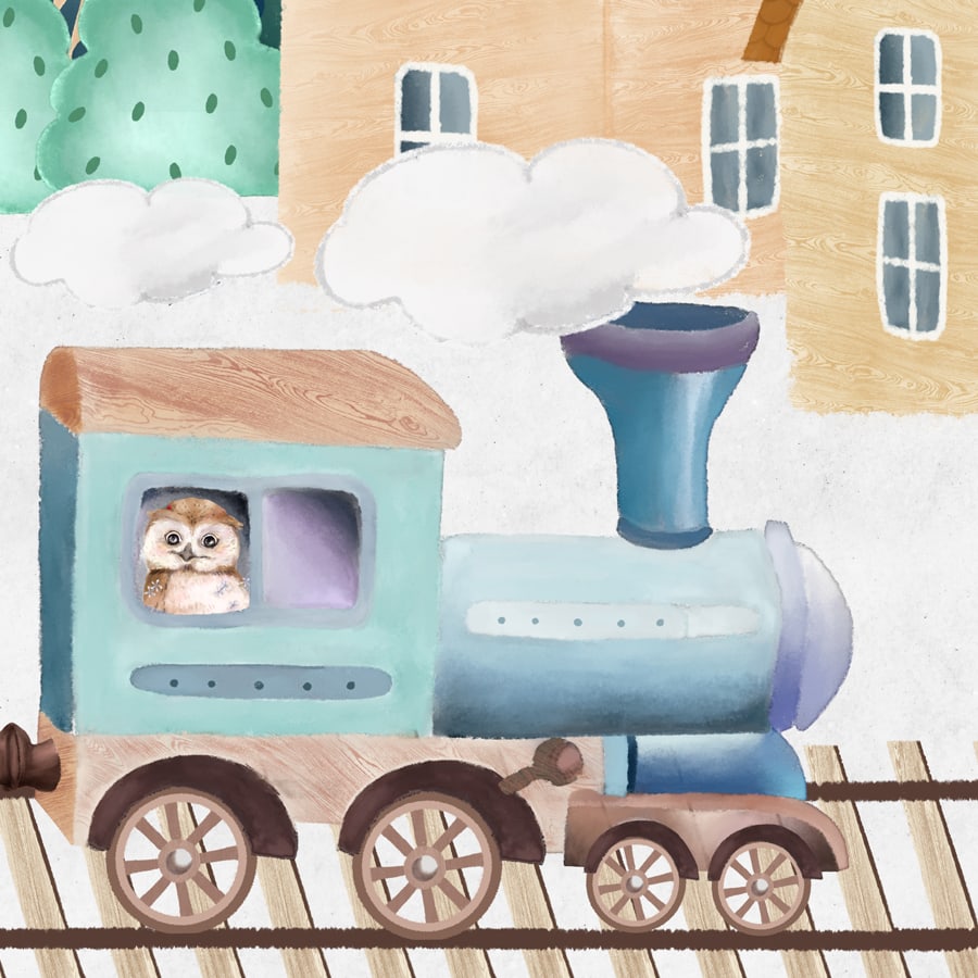 Around the Town, Cute Train Wallpaper Design for Kids, Customised