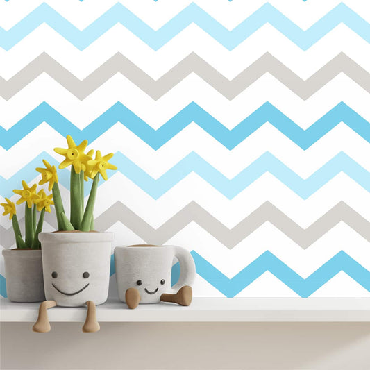 Blue and Grey Chevron Wallpaper for Kids Room, Customised Design