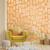 Feuilles abstraites blanches sur fond orange, papier peint de chambre