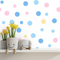 Blue, Pink and Yellow Polka Dots Wallpaper for Kids Room, Customised Design