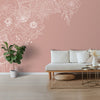 Fleur dessinée en ligne Art Patten sur fond rose, papier peint de chambre, personnalisé