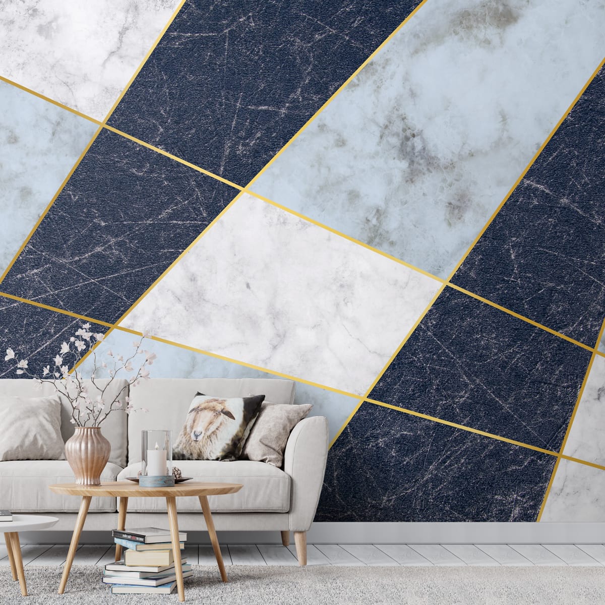 Gold Striped Marble Design Wall Wallpaper, Customised