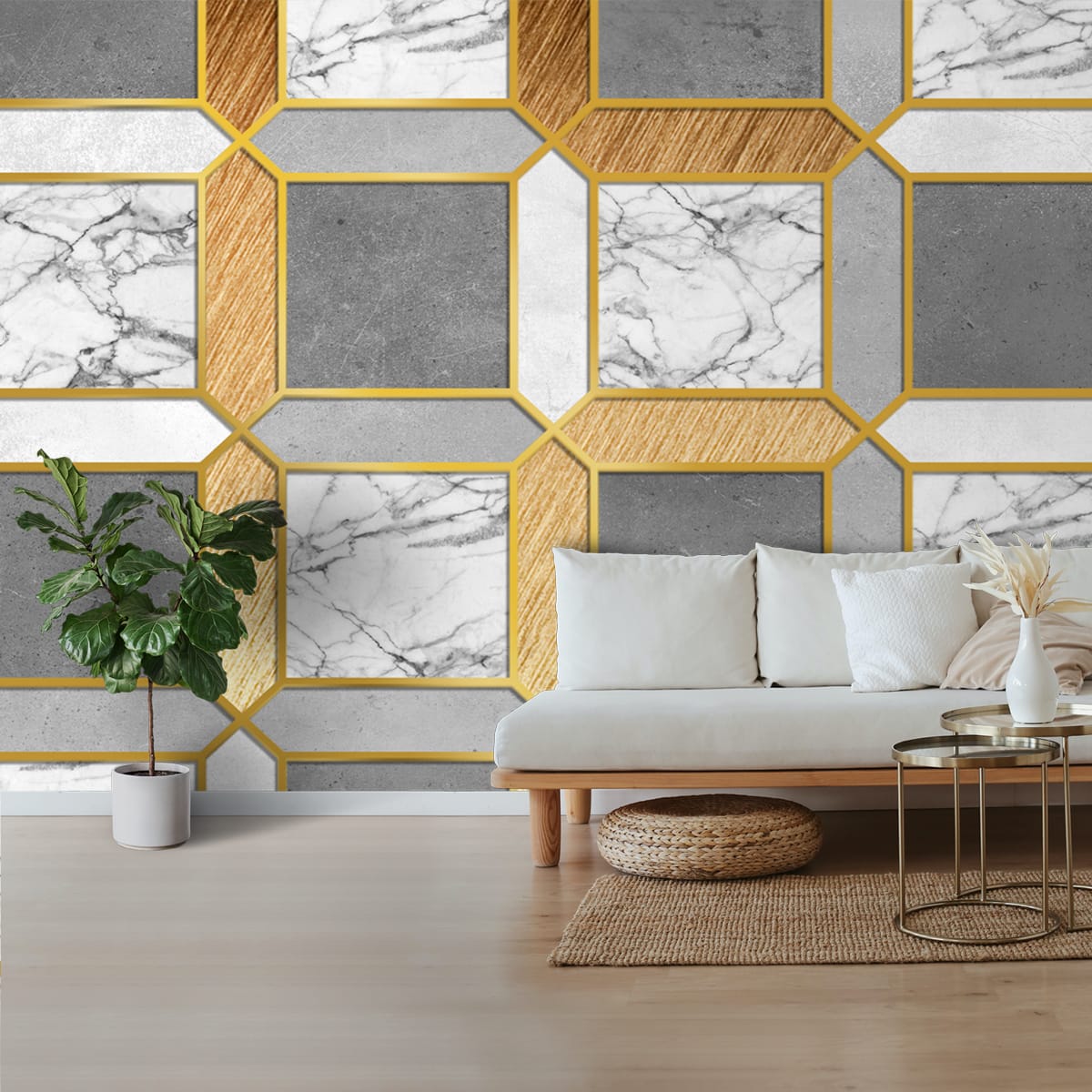 Golden Stripes with Marble Texture Design Wallpaper, Customised