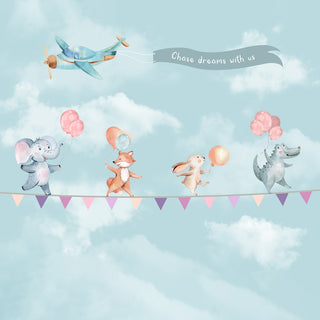 Animals with Balloon on Rope, Kids Room Wallpaper, Customised