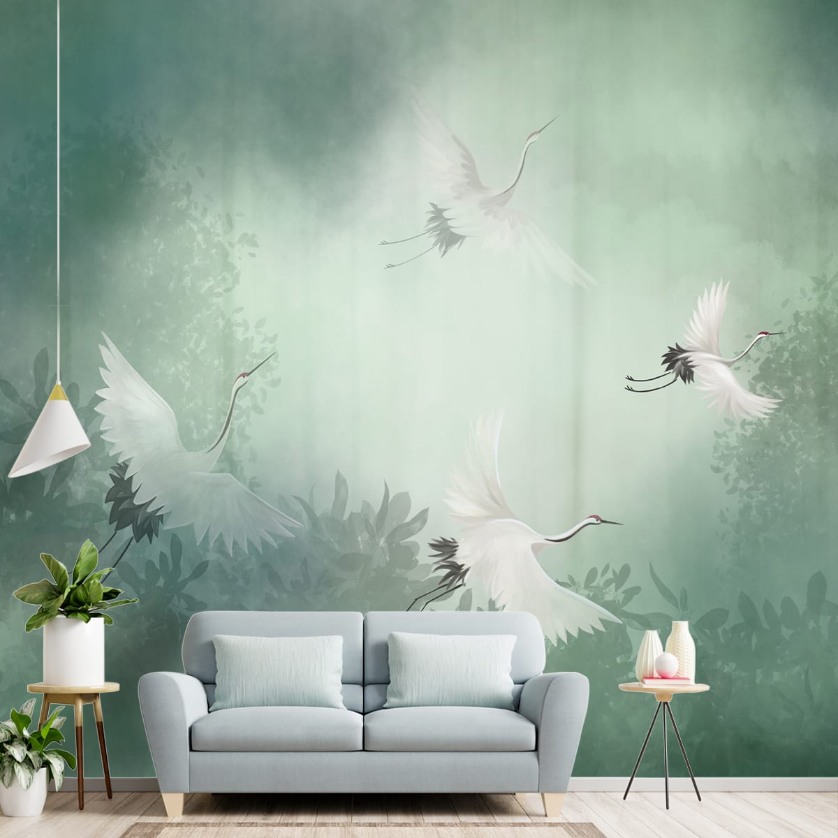 Siberian Cranes in a Beautiful Background, Customised Wallpaper