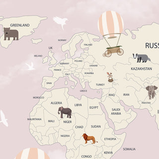 Pink World Map Wallpaper for Girls Bedroom, Personalised