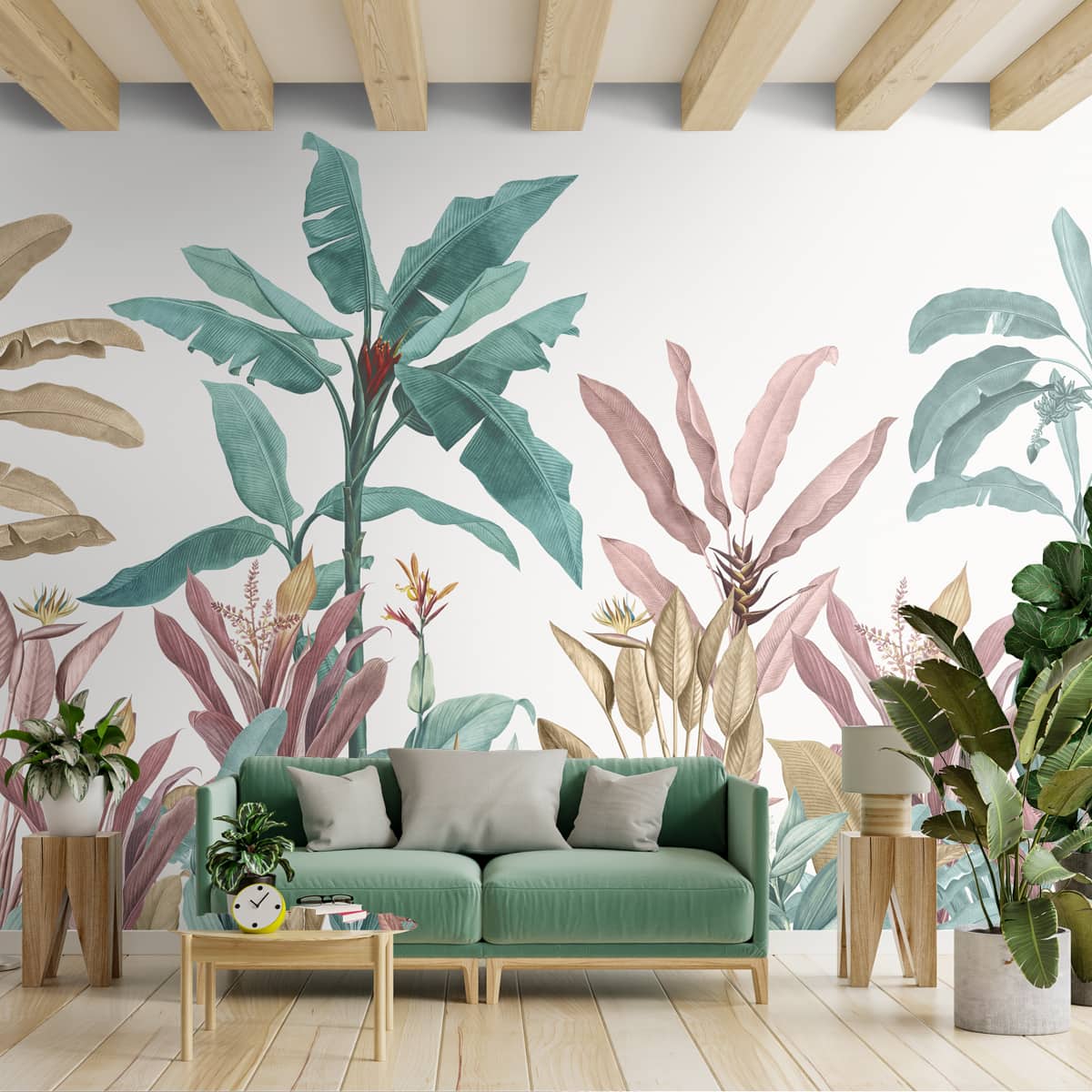 Pink & Green Tropical Trees Wallpaper | Life n Colors