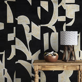 Serene Strokes Subtle Abstract Design wallpaper with large cream shapes on a black background